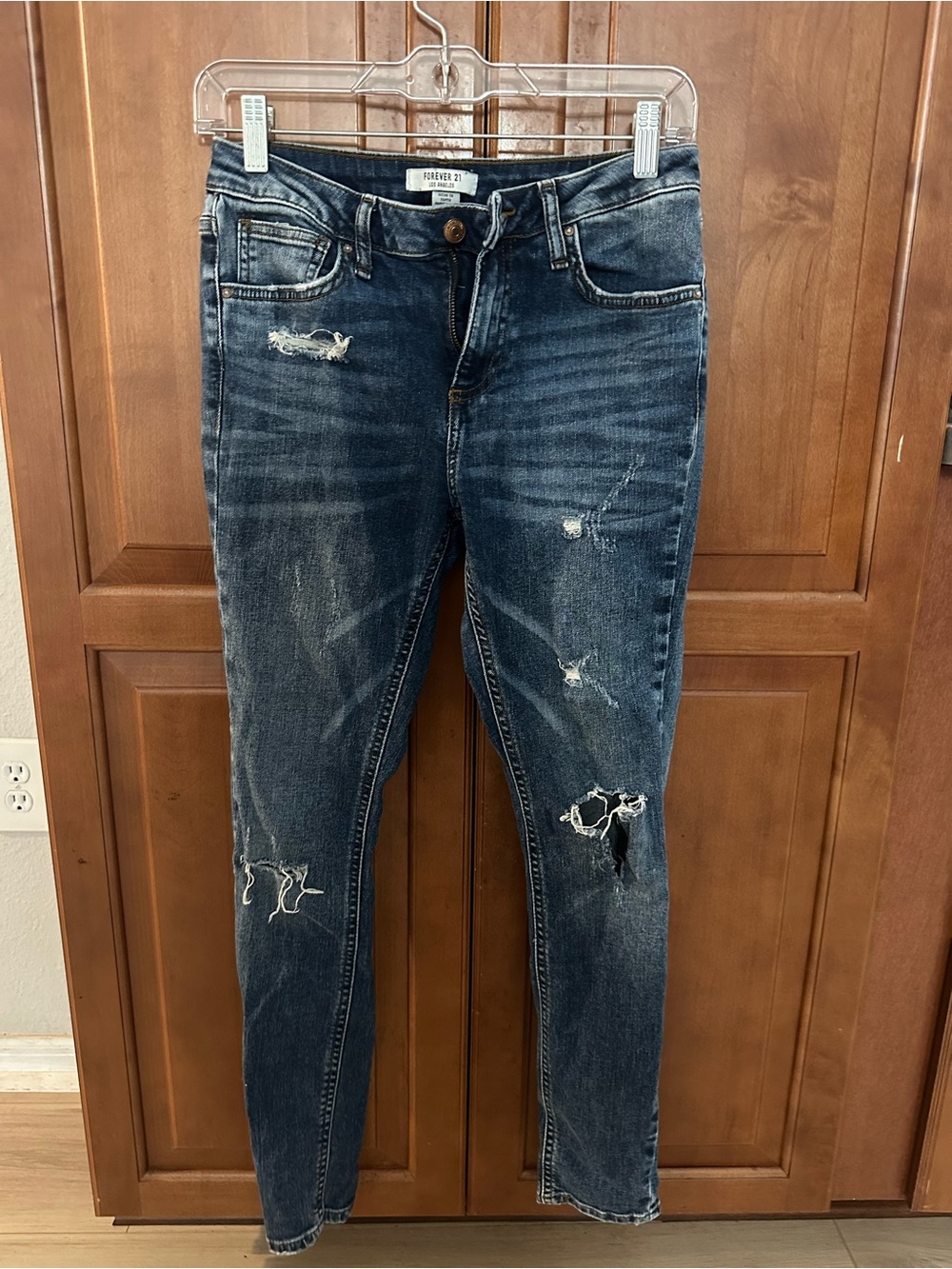 Forever 21 Dark Blue Skinny Distressed Jeans